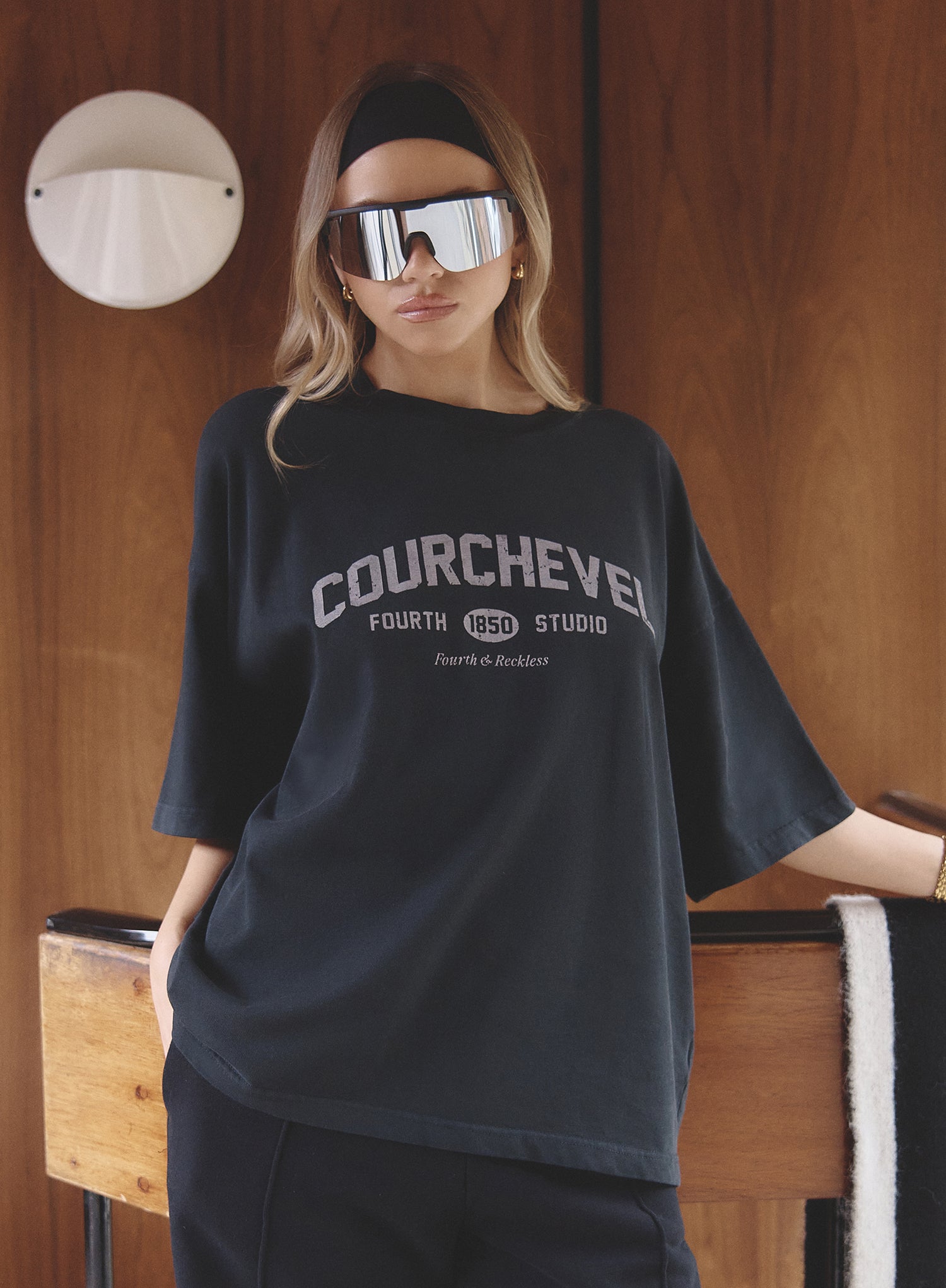 Grey Acid Wash Courchevel Slogan Print T-Shirt